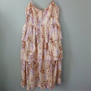 House of Harlow Women's Size Large Linen Bustier Lace Up Tiered Maxi Dress Zip